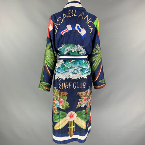 CASABLANCA Size XS Multi-Color Silk Surf Club Print Robe