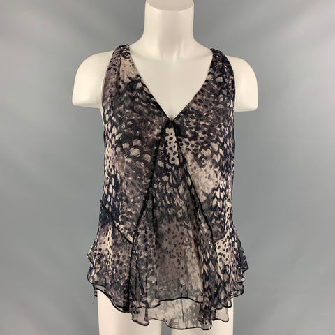 REBECCA TAYLOR Size 2 Purple &  Black Silk Animal Print Blouse