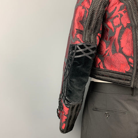 DOLCE & GABBANA SS 2015 Size 42 Red & Black Brocade Viscose Blend Cropped Vest & Jacket