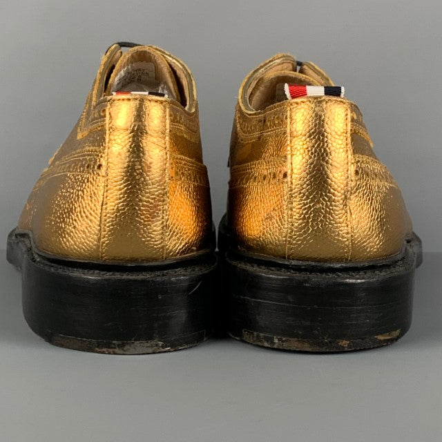 THOM BROWNE Size 10 Gold Perforated Leather Wingtip Lace Up Shoes