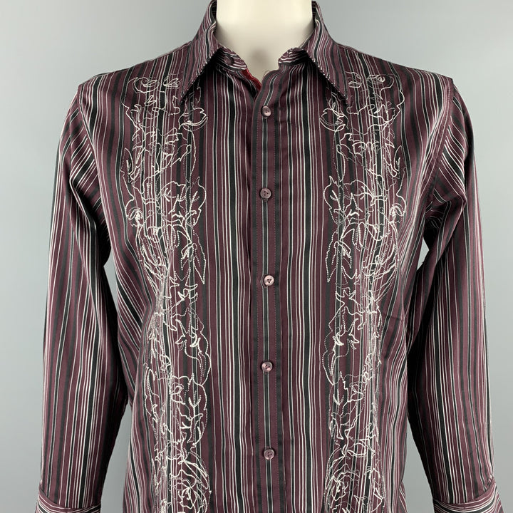 TWO A.M. Size L Burgundy Stripe Cotton Button Up Long Sleeve Shirt
