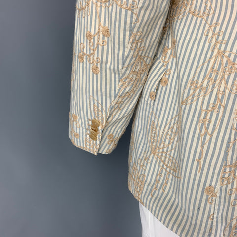 PAUL SMITH Size 44 Blue Beige Stripe Cotton Embroidered Sport Coat