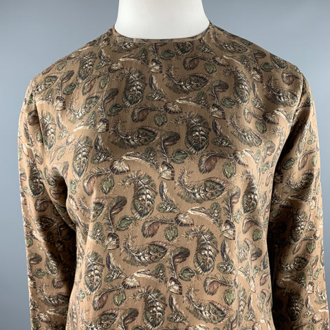 JOSEPH ABBOUD Taille 12 Chemisier en soie imprimé plumes marron