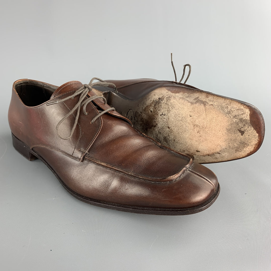 PRADA Size 10 Brown Antique Leather Split Toe Lace Up Shoes