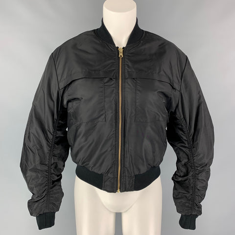 DRIFTER Size S Black & Silver Floral Polyester / Rayon Illustrious Reversible Bomber Jacket