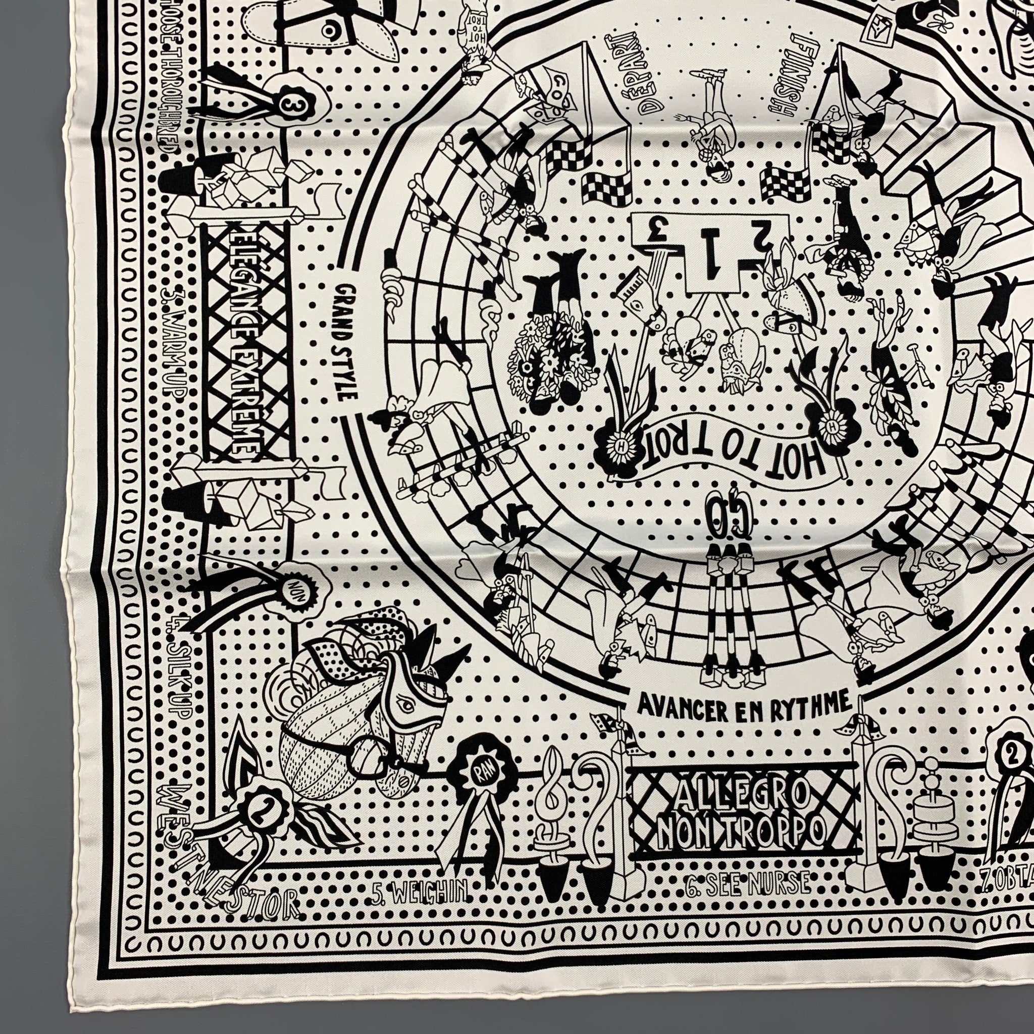 HERMES Hot to Trot Black White Silk Twill Bandana Scarf – Sui