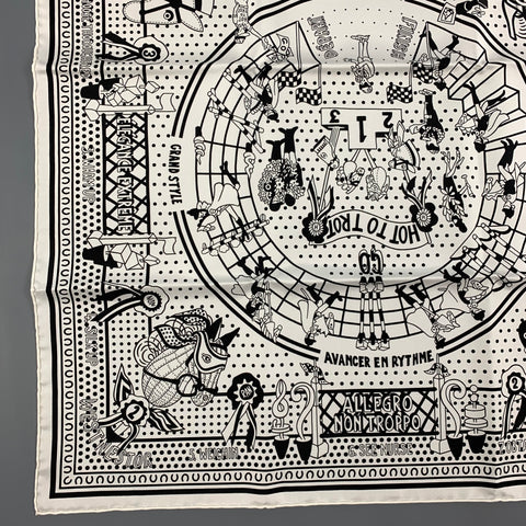 HERMES Hot to Trot Black White Silk Twill Bandana Scarf