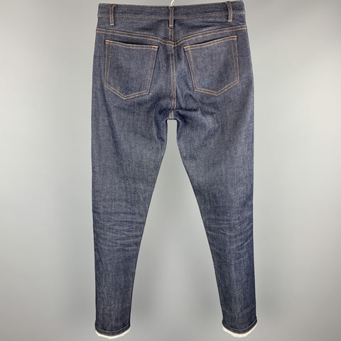 Jean à braguette boutonnée en denim à surpiqûres contrastées indigo taille 29 APC