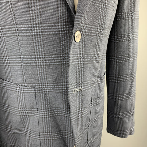 HUGO BOSS Size 38 Regular Navy Plaid Wool Blend Notch Lapel Sport Coat