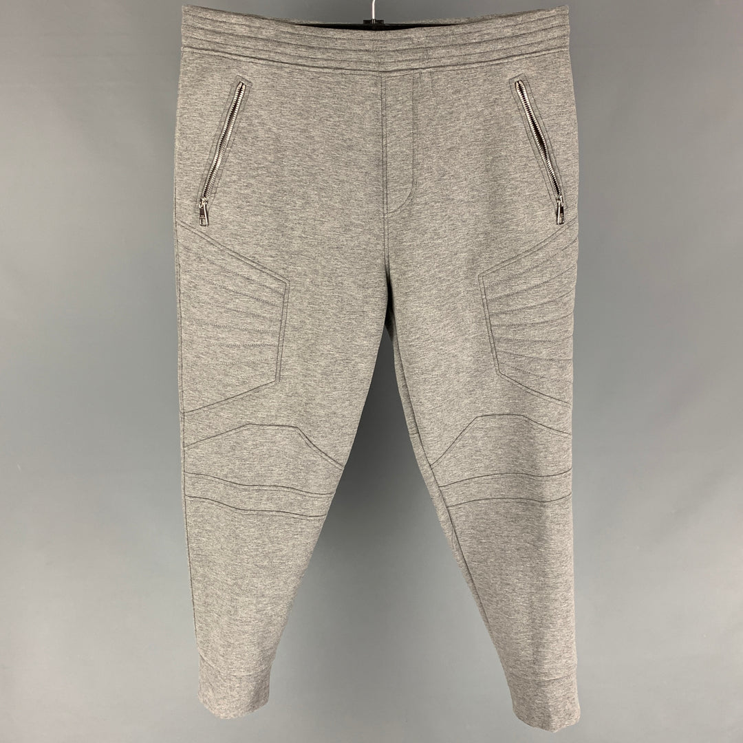 NEIL BARRETT Talla XL Pantalones deportivos de viscosa gris jaspeado Pantalones casuales