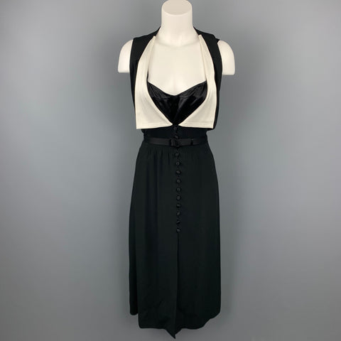 MARC JACOBS Taille 6 Robe ceinturée en crêpe acétate / viscose noir et blanc sans manches
