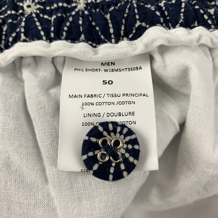 OFFICINE GENERALE x BARNEY'S NEW YORK Size 34 Indigo & White Print Cotton Shorts