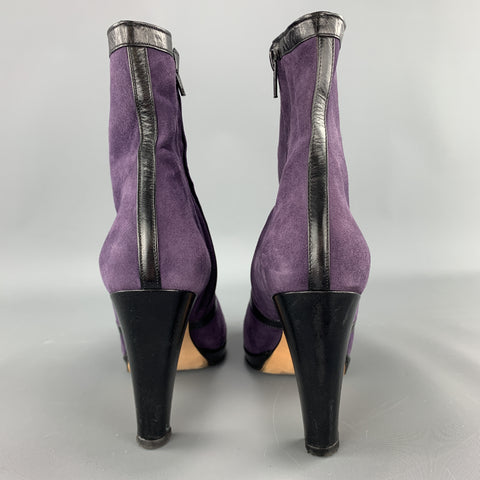JOSEPH AZAGURY Size 7 Purple Suede Black Stipe Ankle Boots