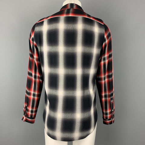 PS by PAUL SMITH Size M Red & Black Plaid Rayon Button Up Patch Pockets Contrast Back Long Sleeve Shirt