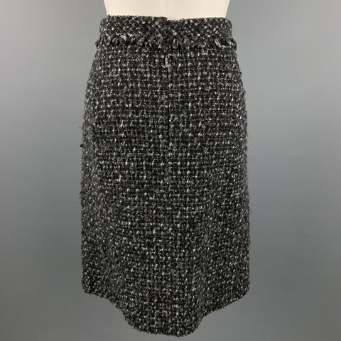 CAROLINA HERRERA Size 4 Black & Grey Boucle Textured Wool Blend Skirt