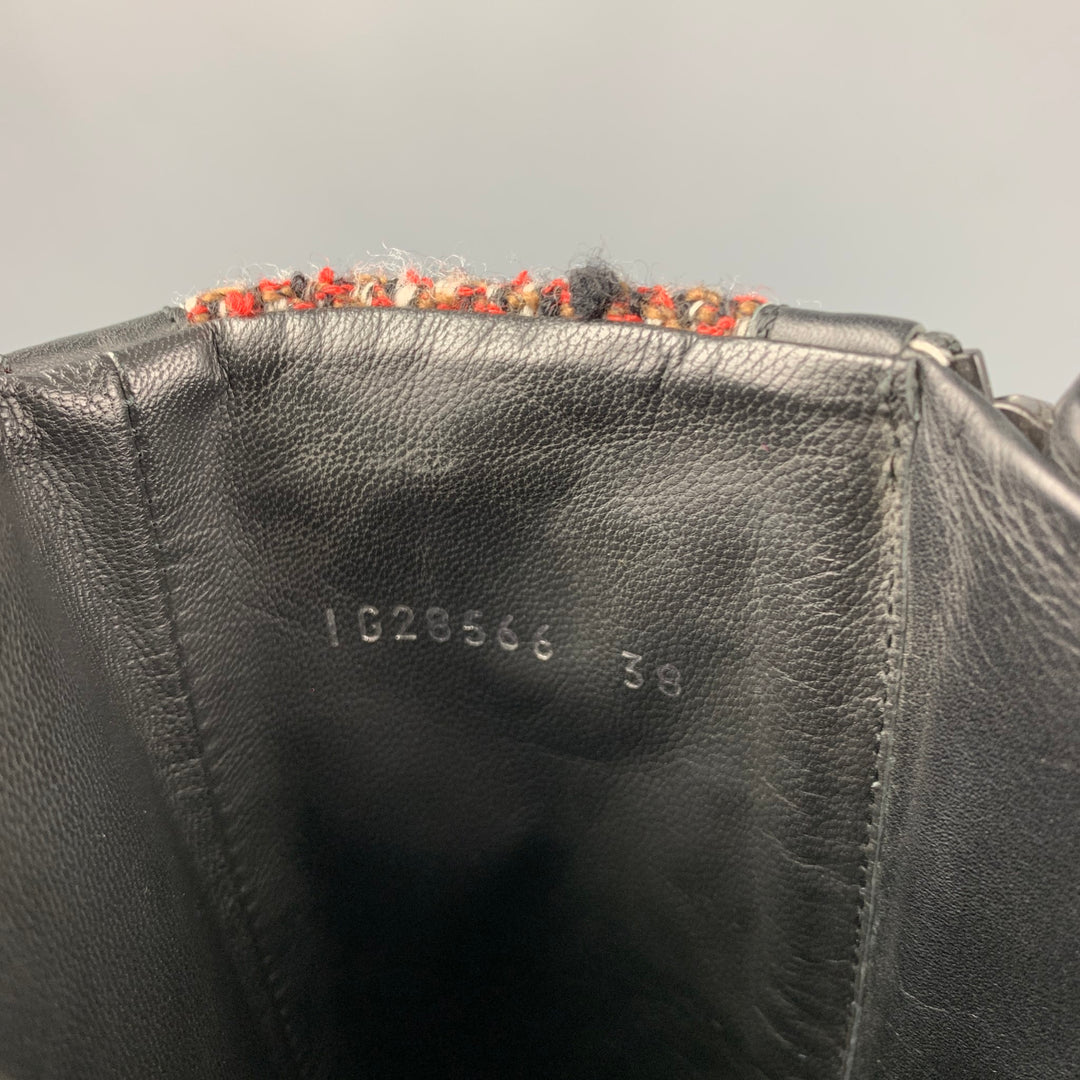 CHANEL Taille 8 Bottes à enfiler en tweed bordeaux noir avec matériaux mélangés