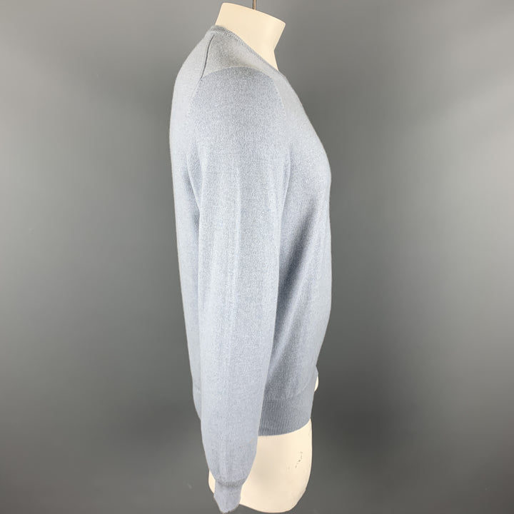 BRUNELLO CUCINELLI Size L Powder Blue Solid Cashmere V-Neck Pullover Sweater