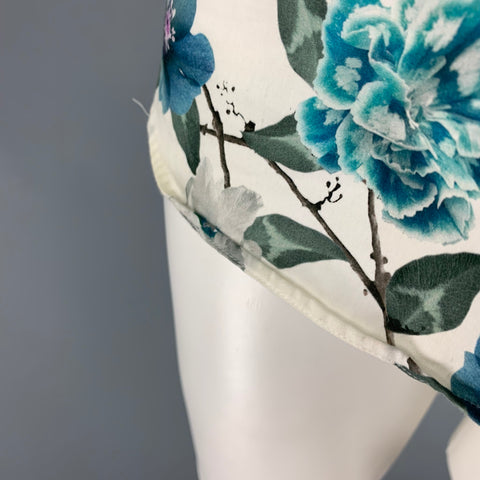 TED BAKER Size M White Blue Floral Cotton Long Sleeve Shirt