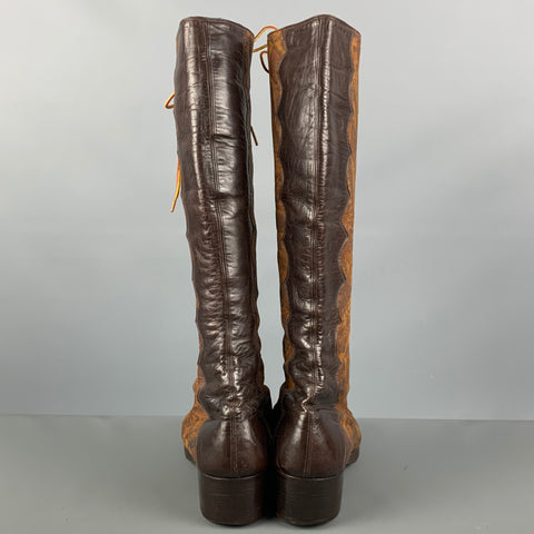 VINTAGE Size 10 Brown Tan Mixed Leathers Lace Up Boots