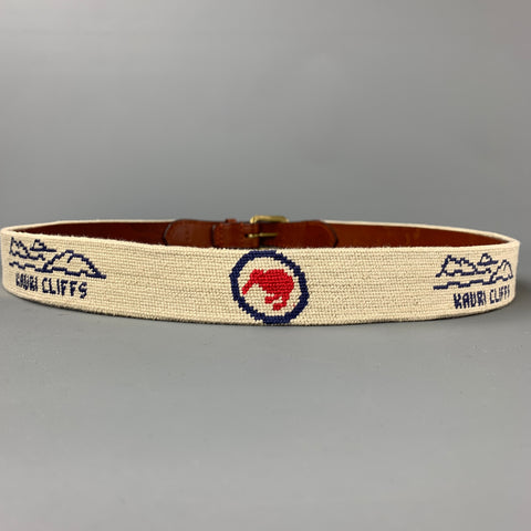 SMATHERS & BRANSON Size 40 Beige & Navy Embroidered Belt