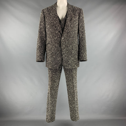 SEBASTIAN CRUZ 44 Size Black White Woven Peak Lapel Suit