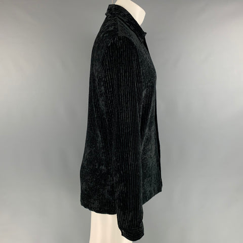 VERSACE CLASSIC Size M Black Velvet Polyester Button Up Long Sleeve Shirt