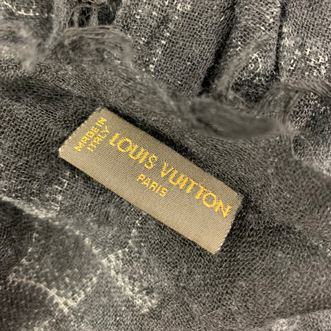 LOUIS VUITTON Black Grey Damier Cashmere Silk Scarf