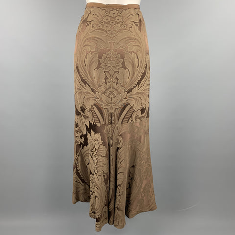 RALPH LAUREN Black Label Size 8 Brown Floral Damask Rayon Mermaid Skirt