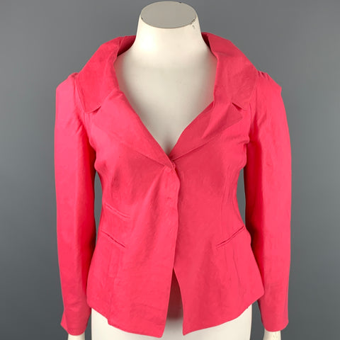 DONNA KARAN Size 10 Pink Linen Blend Notch Lapel Blazer