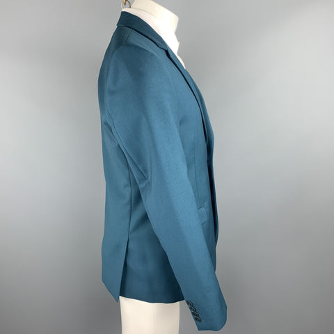 CALVIN KLEIN COLLECTION Size 38 Wool Notch Lapel Teal Sport Coat