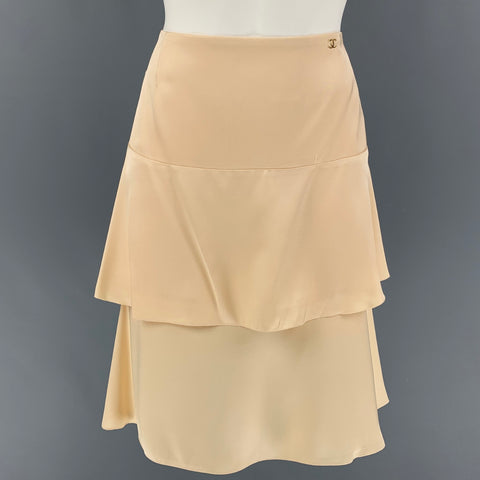 CHANEL AI098 03A Talla 4 Falda en capas de seda champán