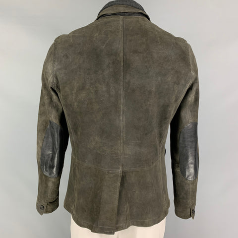 ALLSAINTS Taille L Veste superposée en cuir vieilli gris olive
