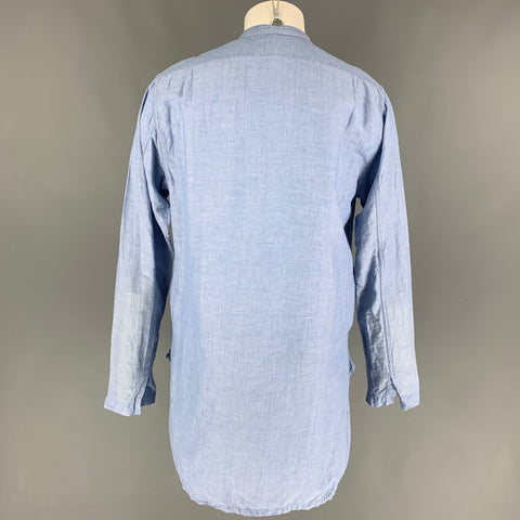 SMOCK Size M Blue Wrinkled Linen Cotton Long Sleeve Shirt