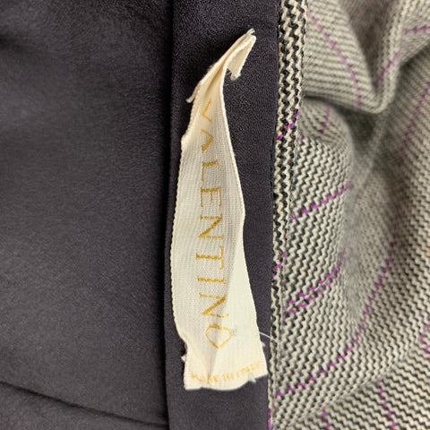 VALENTINO Size 6 Brown White Purple Virgin Wool Stripe Single Button Skirt Suit