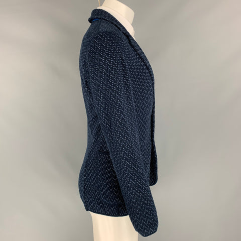 MISSONI Size 38 Black & Blue Single Breasted Textured Sport Coat