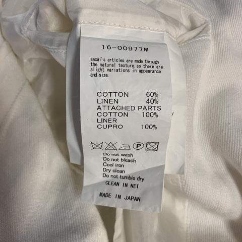 SACAI Chest Size S Off White Cotton / Linen Notch Lapel Panel Ruffle Sport Coat