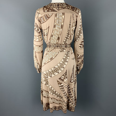 EMILIO PUCCI Vintage Size 8 Taupe Print Silk Long Sleeve Shift Dress – Sui Generis Designer Consignment