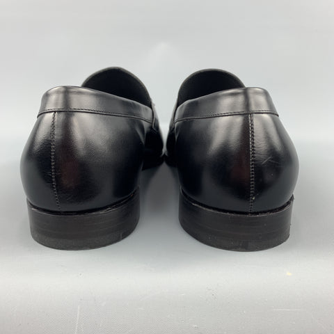 BARKER BLACK Size 12.5 Black Leather Cross Bones Slip On WOLFE Loafers