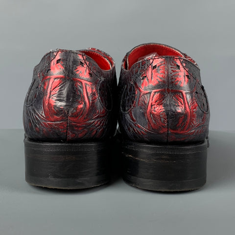 JEFFERY WEST Size 8 Burgundy Black Embossed Leather Shoes