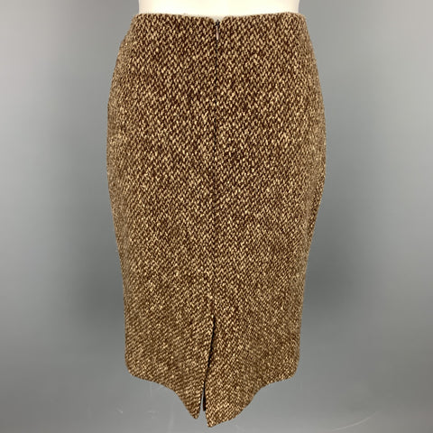 RALPH LAUREN Purple Lable Size 4 Brown Tweed Wool / Cashmere A-Line Skirt