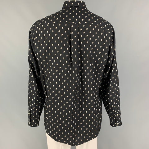 R13 Size L Black Off White Skulls Silk Long Sleeve Shirt