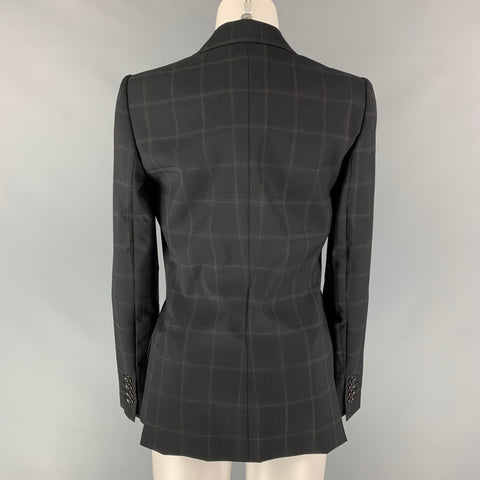 DOLCE & GABBANA Size 6 Black & Charcoal Windowpane Wool Jacket Blazer