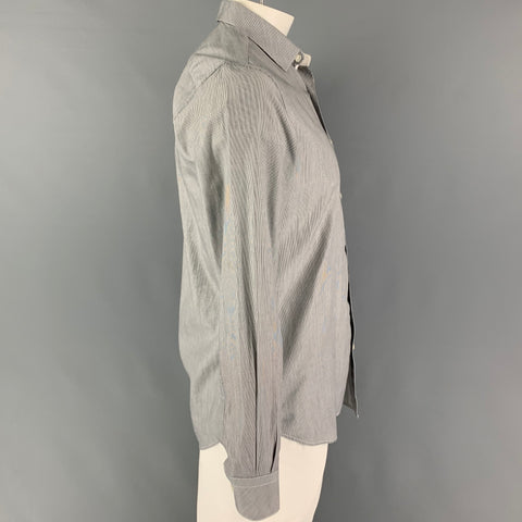 LAB by PAL ZILERI Size L Black White Stripe Cotton Long Sleeve Shirt