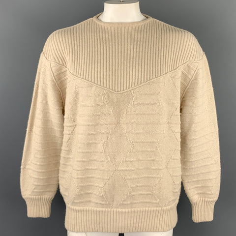 Vintage CLAUDE MONTANA Size L Off White Textured Wool Blend Oversized Sweater