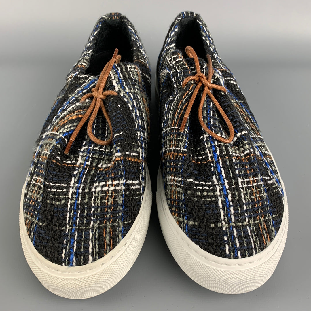 JACQUES SOLOVIERE Size 9 Multi-Color Woven Leather Low Top Sneakers
