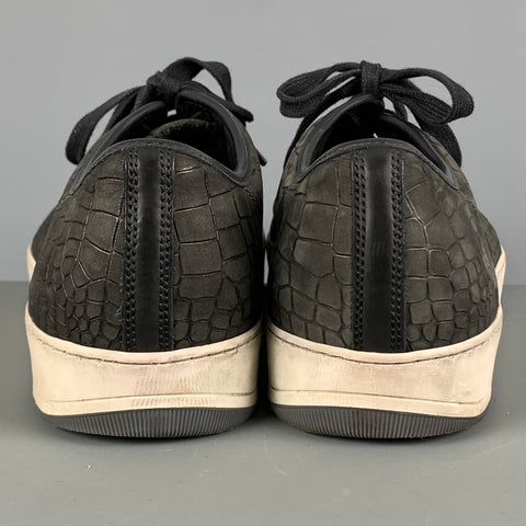 LANVIN Size 11 Black Textured Lace Sneakers
