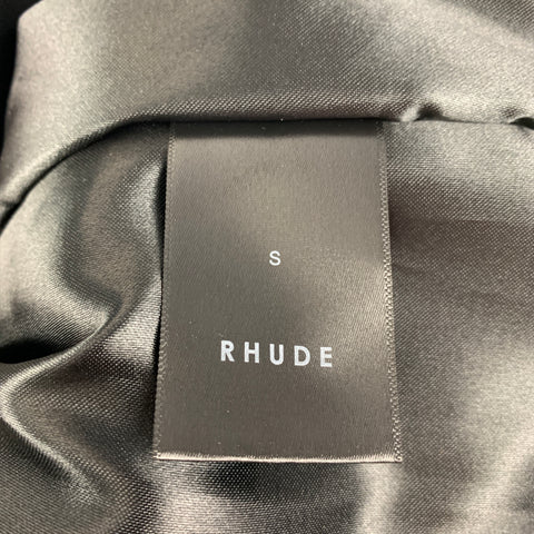 RHUDE SS 22 Taille S Veste Bomber en Cuir Brodé en Coton Crème Noir