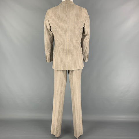 D&G by DOLCE & GABBANA Size 36 Khaki Navy Stripe Polyester Blend Notch Lapel Suit