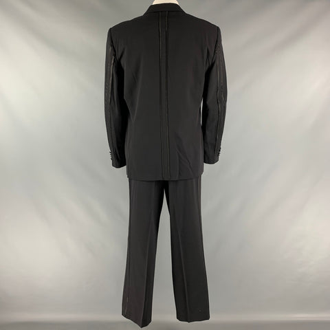MOSCHINO Size 46 Black Solid Polyamide-Blend Notch Lapel Tuxedo