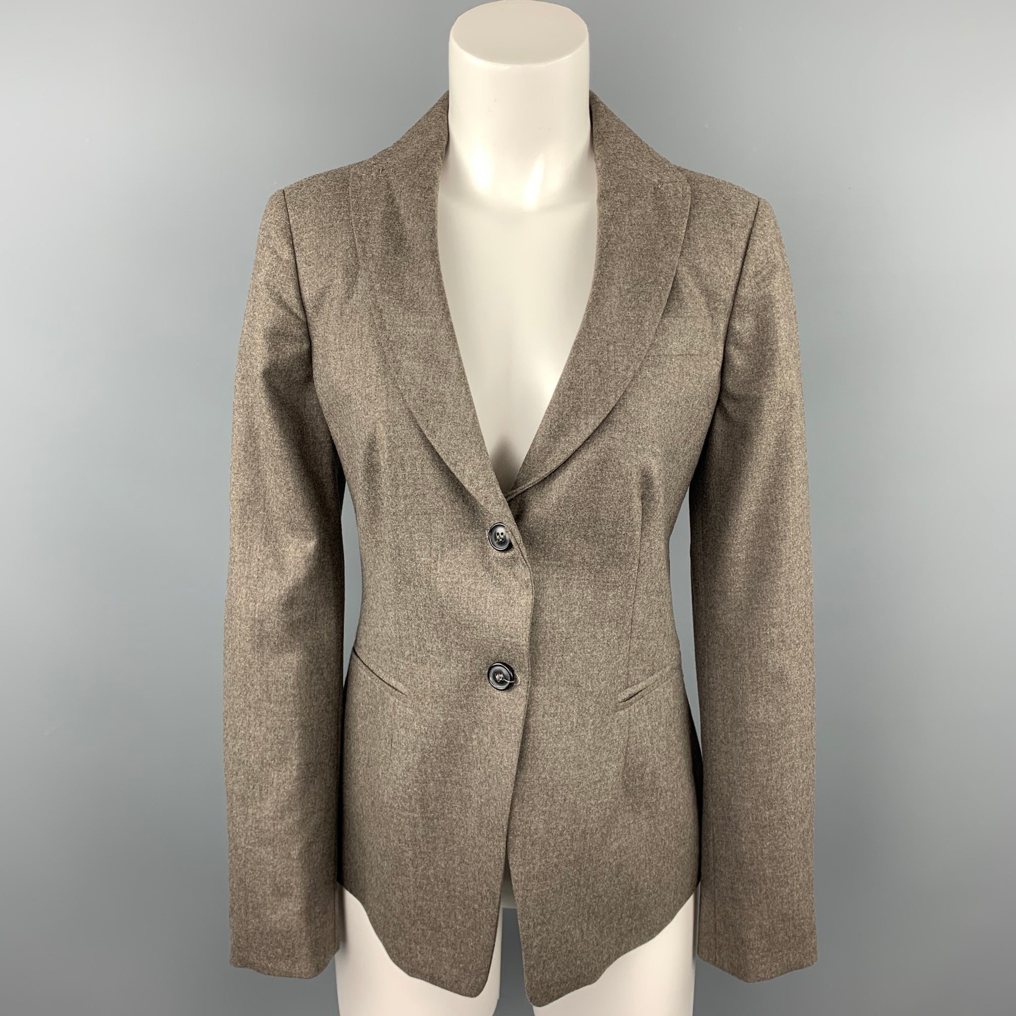 Piazza Sempione Size L Taupe Wool Blend Notch Lapel Buttoned Blazer